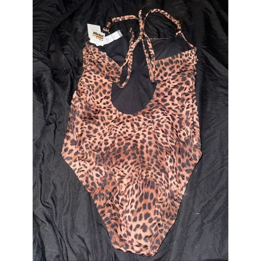 NWT leopard print one piece bathing suit size large